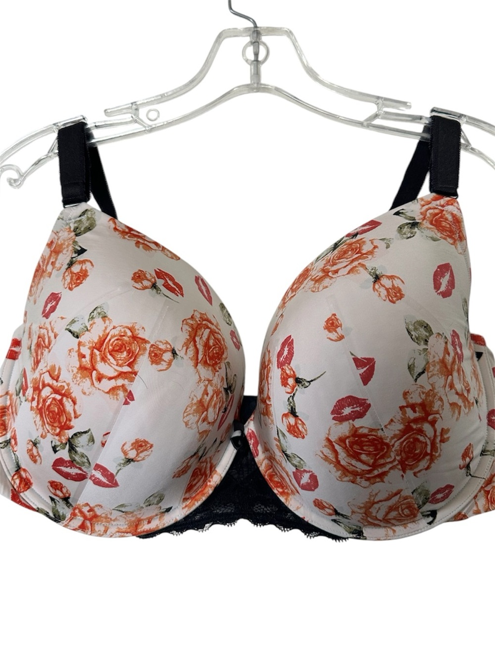 Torrid Curve Underwire Floral Contour Bra with Orange Rose Pink Lips Print